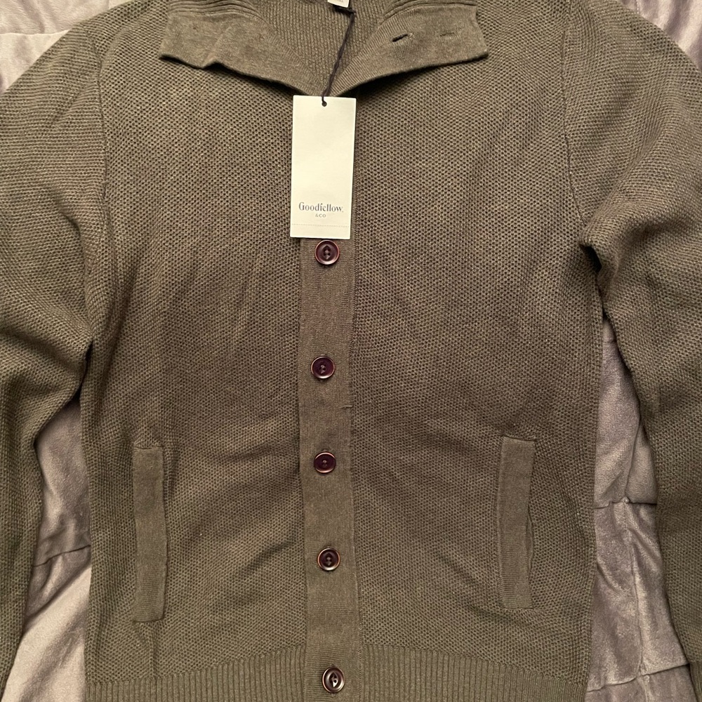 Men’s button up cardigan-Heather Olive